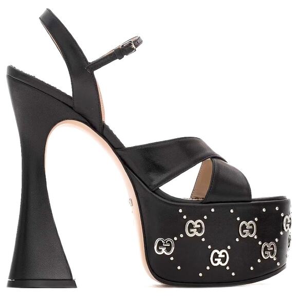Gucci GG Embellished Black Platform sandal Silver Interlocking G Studs 41 - Picture 1 of 10